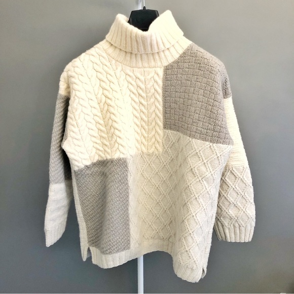 Vintage VITTATINI 100% Wool Chunky Oversized Cable Knit High Neck Jumper Sweater - Picture 2 of 13